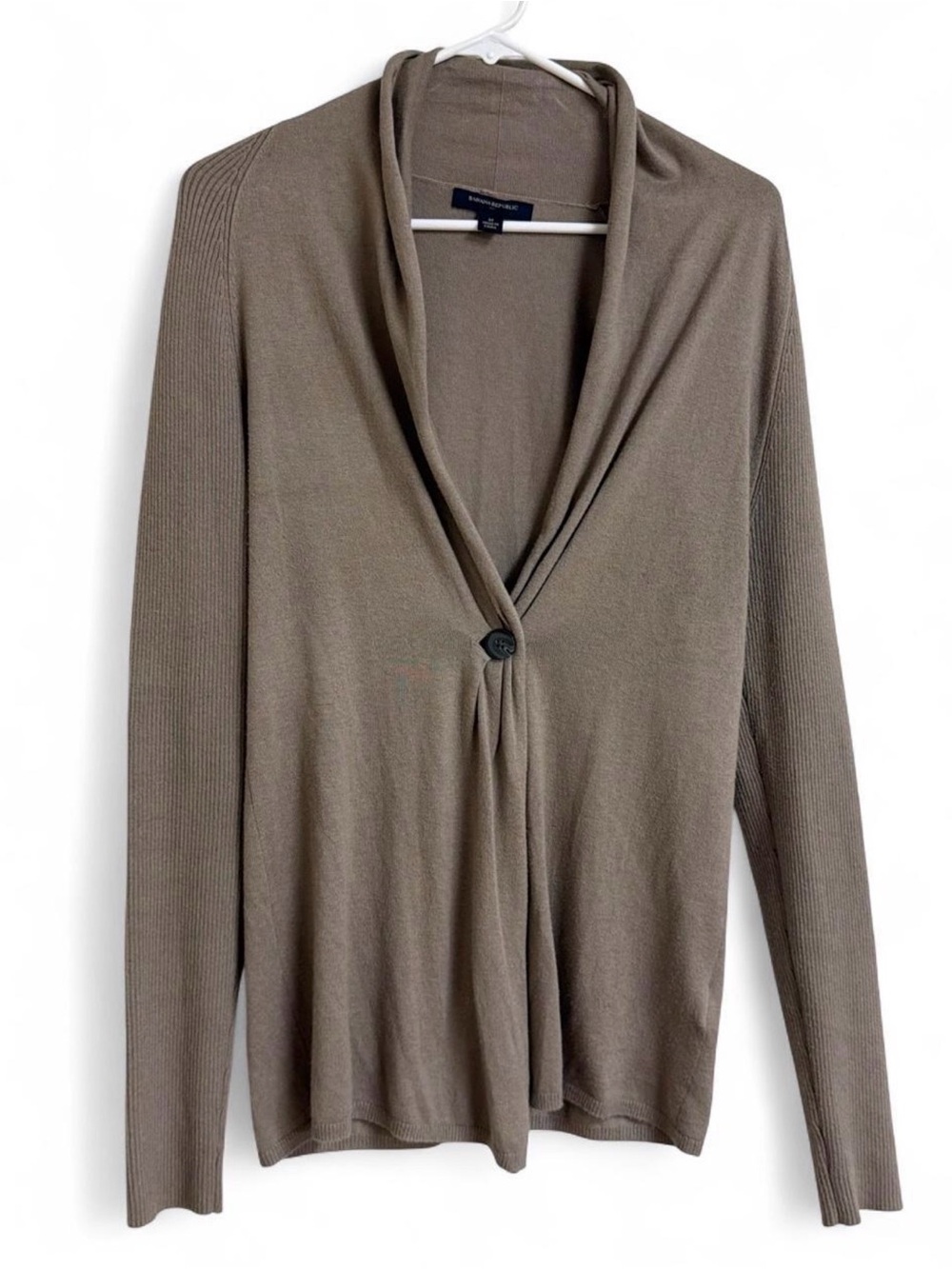 Banana Republic Olive-Taupe Shawl-Collar Single-Button Cardigan